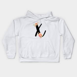 Letter X With Watercolor Floral Wreath Kids Hoodie